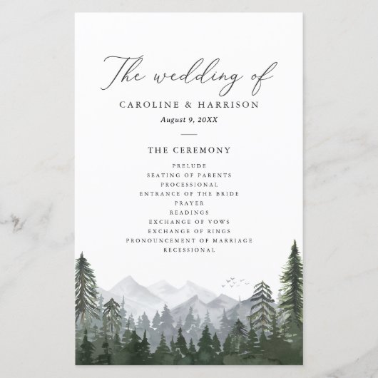 Rustic Mountain Pine Tree Wedding Programme (Devant)