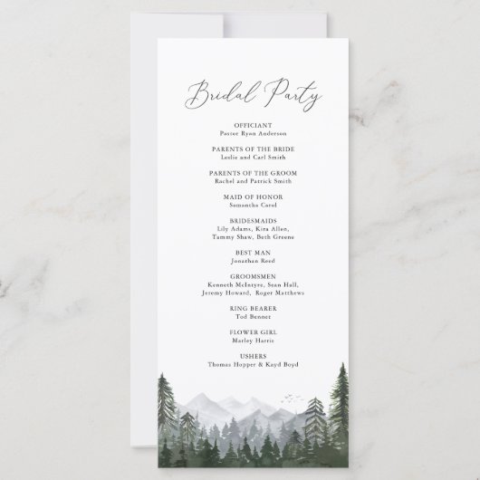Rustic Mountain Pine Tree Wedding Programme (Dos)