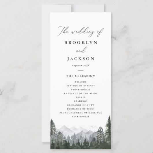 Rustic Mountain Pine Tree Wedding Programme (Devant)