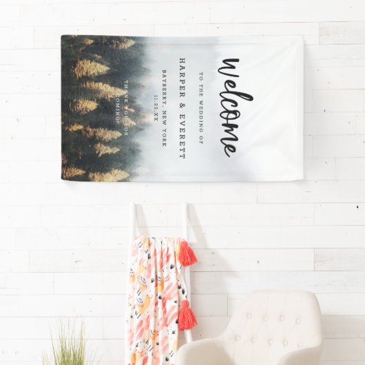 Rustic Mountain Pine Trees Herfst Forest Welkom Spandoek (Insitu)