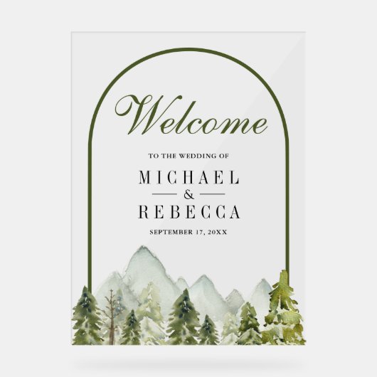 Rustic Mountain Pine Trees Wedding Welcome (Recto)