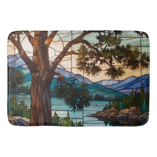 Rustic mountain range landscape stain glass  badmat (Voorkant)