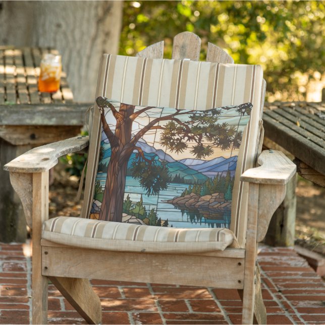 Rustic mountain range landscape stain glass  buitenkussen (Stoel)