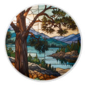 Rustic mountain range landscape stain glass  keramische knop (Voorkant)
