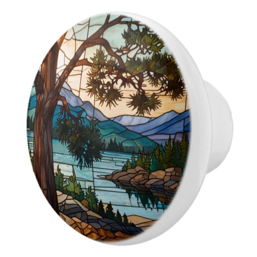 Rustic mountain range landscape stain glass  keramische knop (Rechts)