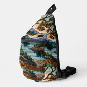 Rustic mountain range landscape stain glass  sling bag (Rechterhoek)