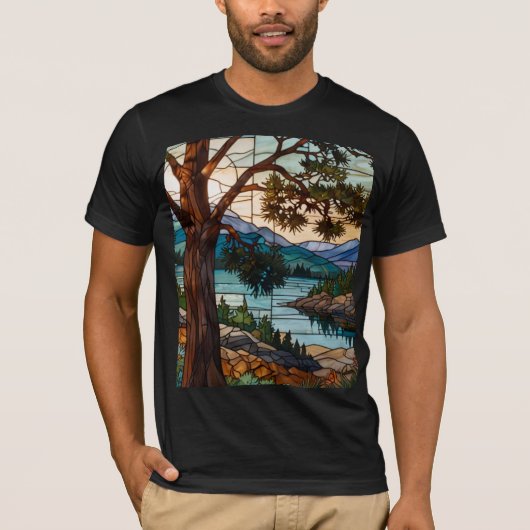 Rustic mountain range landscape stain glass  t-shirt (Voorkant)