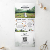 Rustic Mountain River Forest | Illustratief huweli Drieluik Uitnodiging (Binnen)