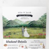 Rustic Mountain River Forest | Illustratief huweli Drieluik Uitnodiging (Binnenzijde eerst)