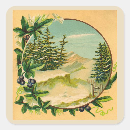 Rustic Mountain Scene Vierkante Sticker (Voorkant)