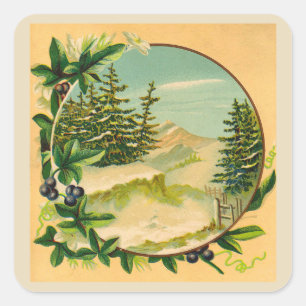 Rustic Mountain Scene Vierkante Sticker