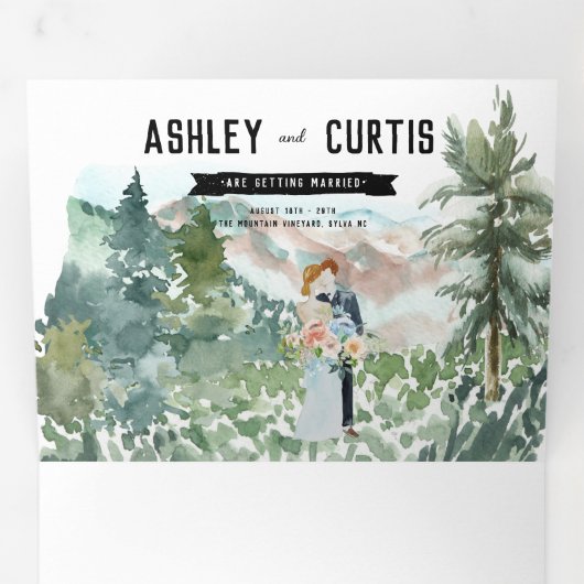 Rustic Mountain Vineyard | Weddenschap Drieluik Uitnodiging (Binnenzijde eerst)