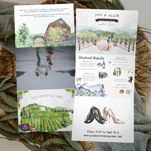 Rustic Mountain Vineyard Weddenschap Drieluik Uitnodiging