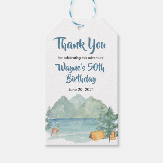 Rustic Mountain Waterverf Adventure 50th Birthday Cadeaulabel (Voorkant)
