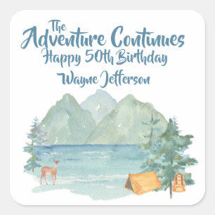 Rustic Mountain Waterverf Adventure 50th Birthday Vierkante Sticker