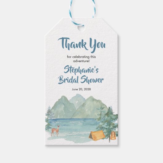 Rustic Mountain Waterverf Adventure Vrijgezellenfe Cadeaulabel (Voorkant)