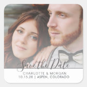 Rustic Mountain Waterverf Photo Save the Date Vierkante Sticker (Voorkant)
