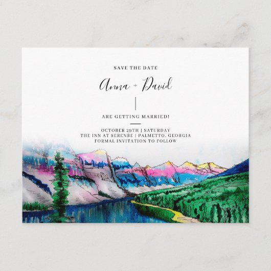 Rustic Mountain-Waterverf slaat de datumkaart op Informatiekaartje (Voorkant)