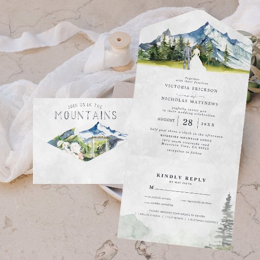 Rustic Mountain Wedding All in One Wedding Invite Uitnodiging