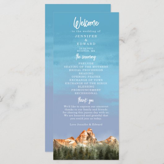 Rustic Mountain Wedding Ceremony Program Programma (Voorkant / Achterkant)