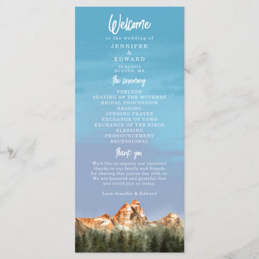 Rustic Mountain Wedding Ceremony Program Programma (Voorkant)