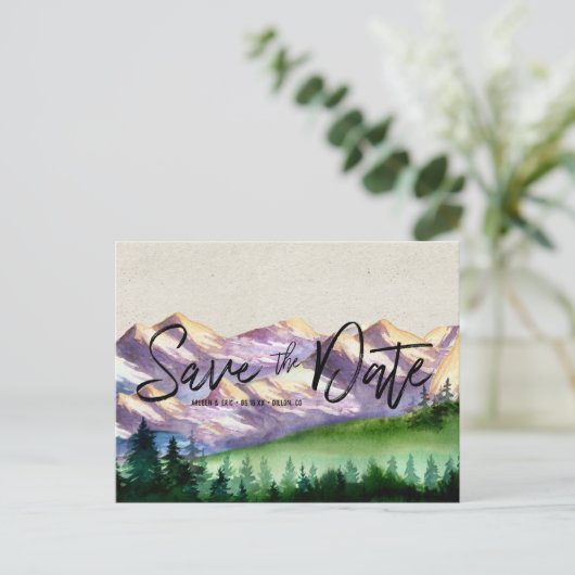 Rustic Mountain Wedding | Het Briefkaart Datum ops (Staand voorkant)