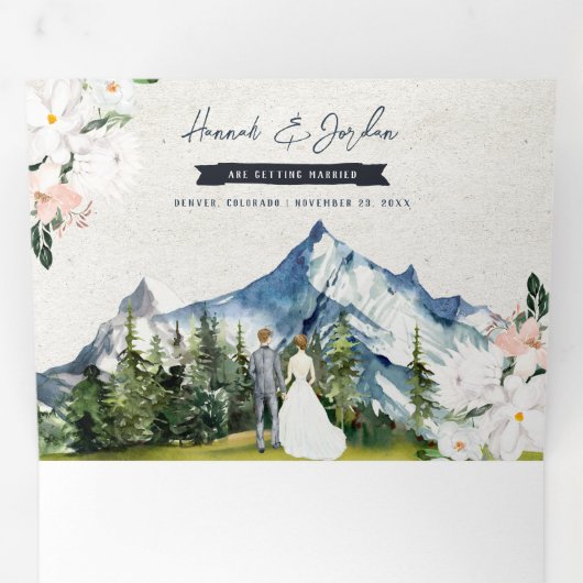 Rustic Mountain Wedding | Illustratie Drieluik Uitnodiging (Binnenzijde eerst)