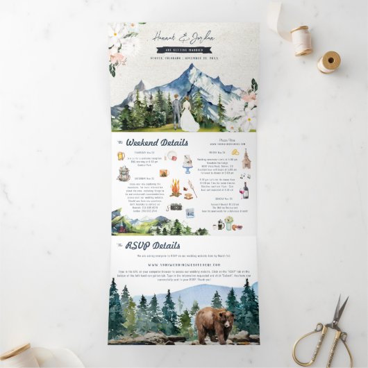 Rustic Mountain Wedding | Illustratie Drieluik Uitnodiging (Binnen)