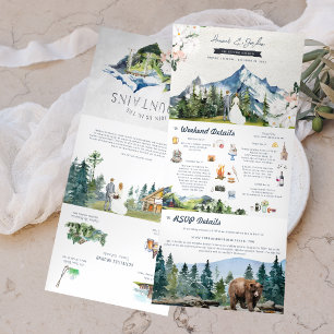 Rustic Mountain Wedding   Illustratie Drieluik Uitnodiging