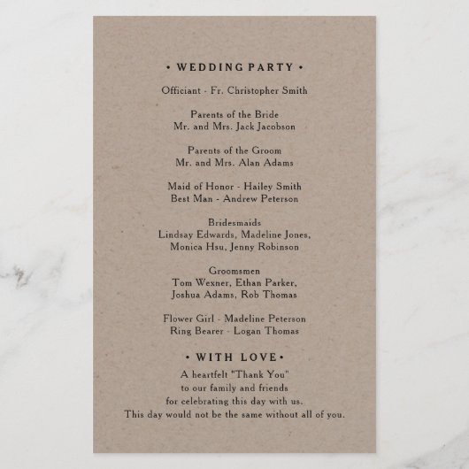 Rustic Mountain Wedding Program (Achterkant)