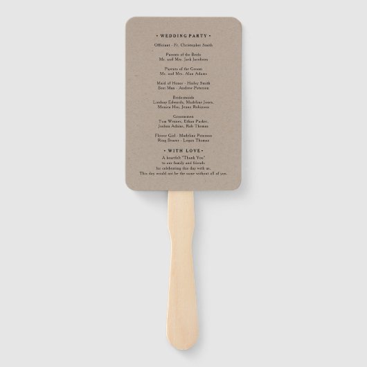 Rustic Mountain Wedding Program Handwaaier (Achterkant)