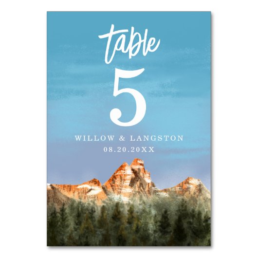 Rustic Mountain Wedding Table Number Kaart (Voorkant)