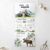 Rustic Mountain Wedding Tri-Fold Uitnodiging (Binnen)