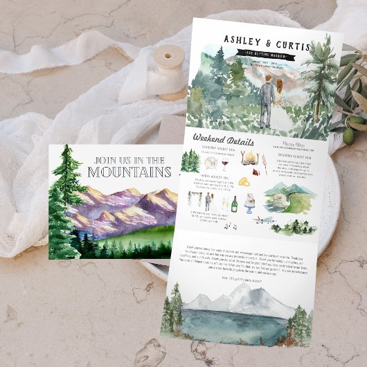 Rustic Mountain Wedding Tri-Fold Uitnodiging