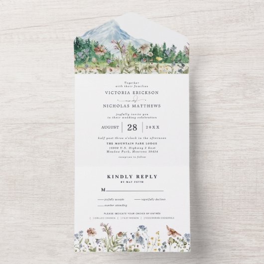 Rustic Mountain Wildflower | Boho Wedding All In One Uitnodiging (Binnen)