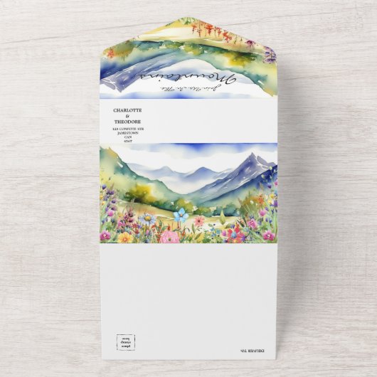 Rustic Mountain Wildflower | Boho Wedding All In One Uitnodiging (Buitenkant)