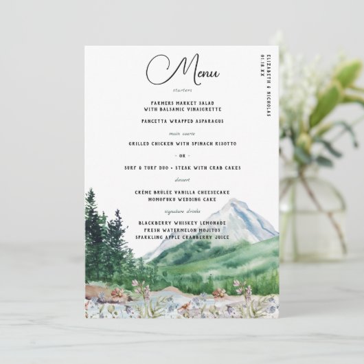 Rustic Mountain Wildflower | Boho Wedding Menu (Staand voorkant)