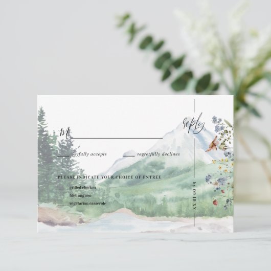 Rustic Mountain Wildflower | Boho Wedding RSVP (Staand voorkant)