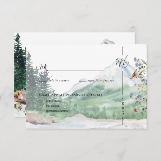 Rustic Mountain Wildflower | Boho Wedding RSVP (Voorkant / Achterkant)
