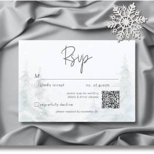 Rustic Mountain Winter Scene Waterverf QR-code RSVP Kaartje