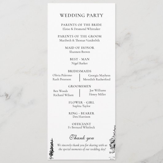 Rustic Mountain Woodland Wedding Programme (Dos)