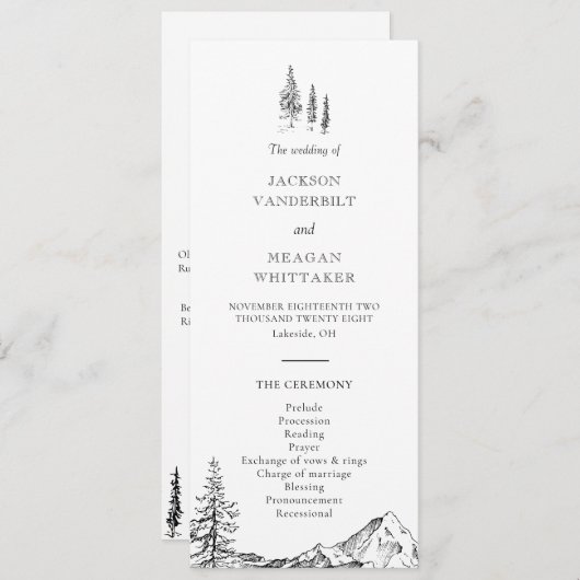 Rustic Mountain Woodland Wedding Programme (Devant / Derrière)