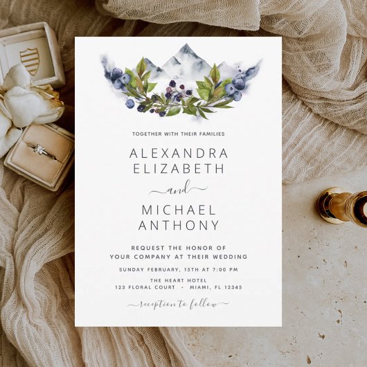 Rustic Mountains Forest Waterverf Wedding Kaart