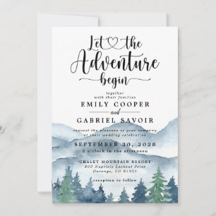 Rustic Mountains Forest Waterverf Wedding Kaart