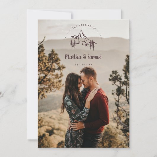 Rustic Mountains Landscape Romantic Photo Wedding Kaart (Voorkant)