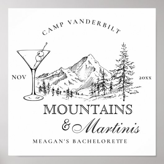 Rustic Mountains & Martinis Camp Bachelorette Poster (Voorkant)