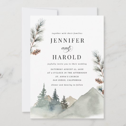 Rustic Mountains Pine Tree Forest Natuur bruiloft Kaart (Voorkant)