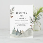 Rustic Mountains Pine Tree Forest Natuur bruiloft Kaart (Staand voorkant)
