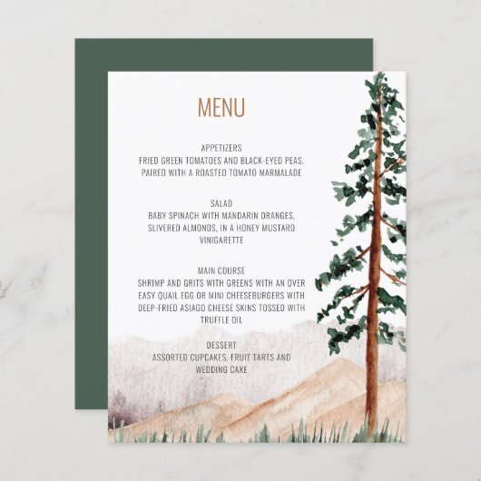 Rustic Mountains Pine Trees Fog Landscape Menu (Voorkant / Achterkant)