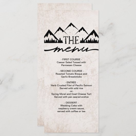 Rustic Mountains & Pine Trees Menu Mariage (Devant / Derrière)
